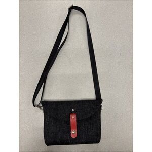 Handmade Idekorate Charcoal Felt‎ Crossbody Bag With Red Leather Magnetic Snap